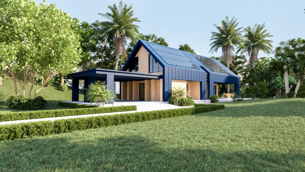 Exterior building design with glass facade